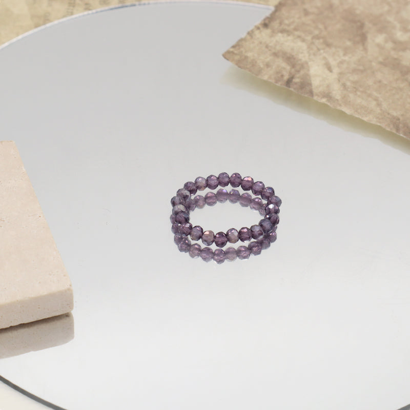 Fashion Simple Women Jewelry Manufacture Wholesale Factory Handmade Custom Elastic Purple Glass Crystal Sparkly Beaded Ring