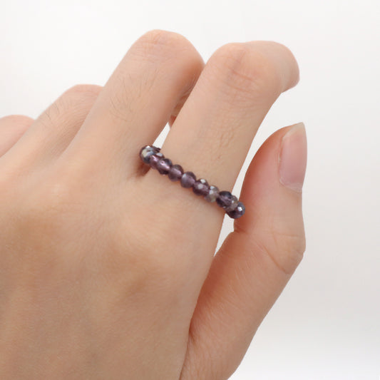 Fashion Simple Women Jewelry Manufacture Wholesale Factory Handmade Custom Elastic Purple Glass Crystal Sparkly Beaded Ring