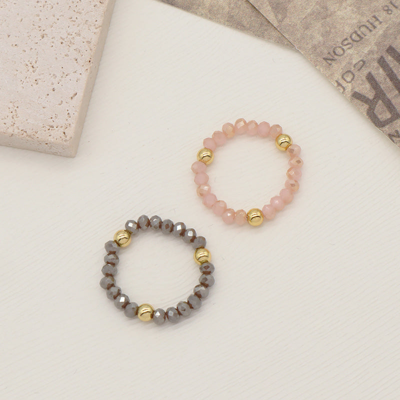 Multi Color Women 3.5mm Faceted Round Beaded Finger Ring Jewelry Handmade Custom Gold Plated Glass Crystal Elastic Beads Ring