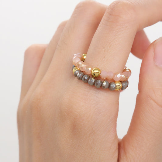 Multi Color Women 3.5mm Faceted Round Beaded Finger Ring Jewelry Handmade Custom Gold Plated Glass Crystal Elastic Beads Ring