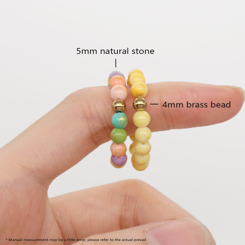 Custom Women Colorful Handmade Bohemia 5mm Natural Semi-precious Stone Gold Plated Elastic Gemstone Natural Stone Beaded Ring