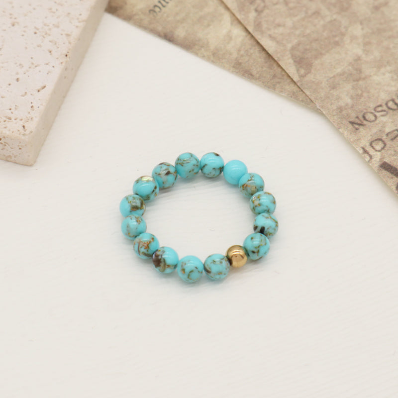 Fashion Factory Handmade Custom Wholesale Gold Plated Elastic 5mm Colorful Jade Beads Gemstone Natural Stone Ring For Women