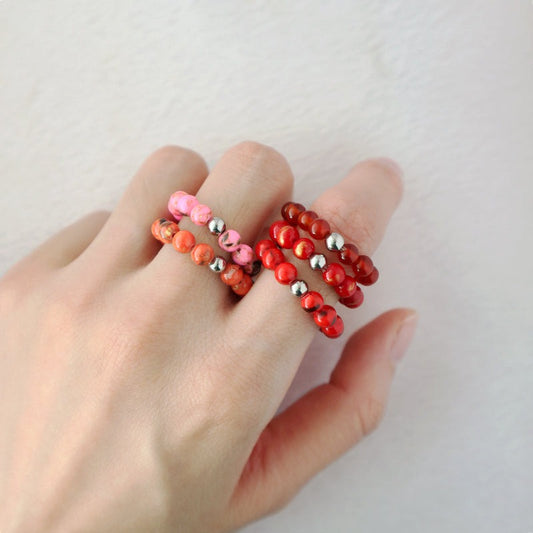 Wholesale Customized Various Gemstone OEM Rhodium Brass Beads Handmade Stretch Natural Stone 5mm Jade Beaded Ring For Women Gift