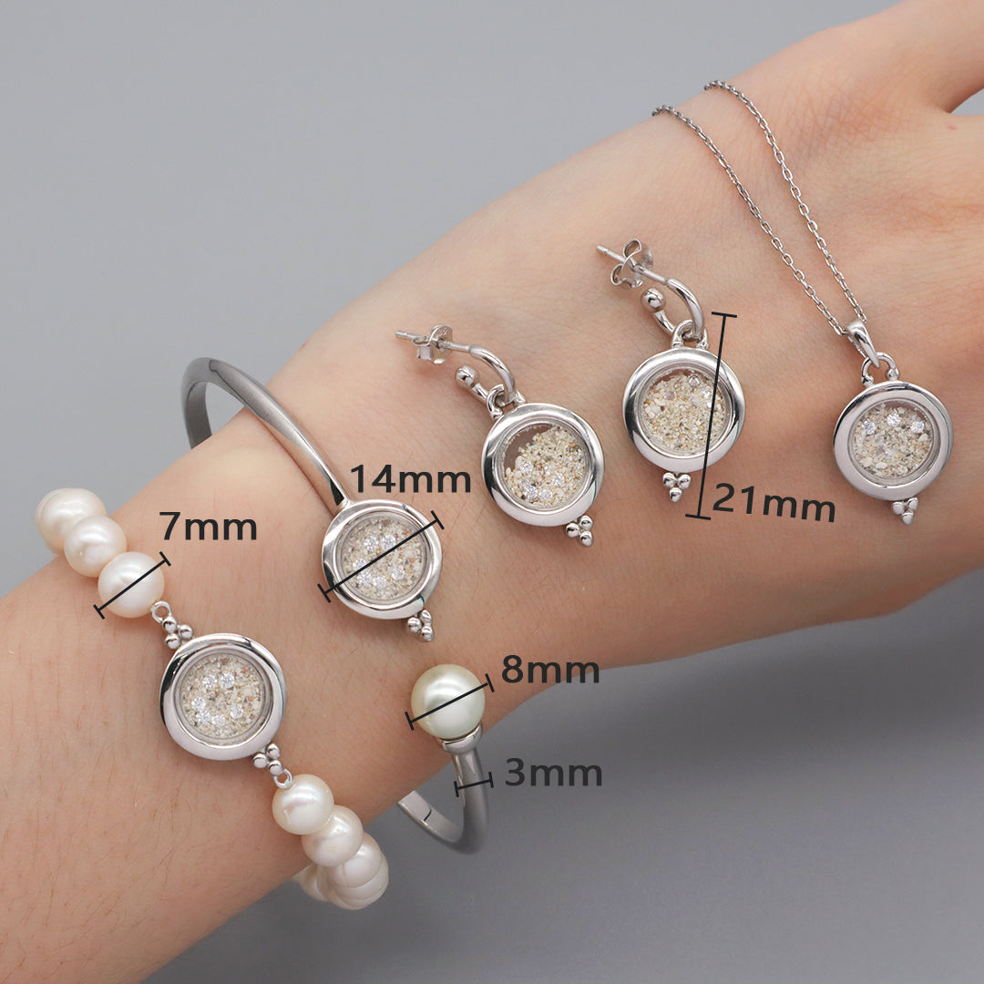 Wholesale Good Quality Fashion Manufacture China Factory Custom Women Fresh Water Pearl Bracelet Necklace Earrings CZ Round Glass Mirror Rhodium Plated 925 Sterling Silver Jewelry Set