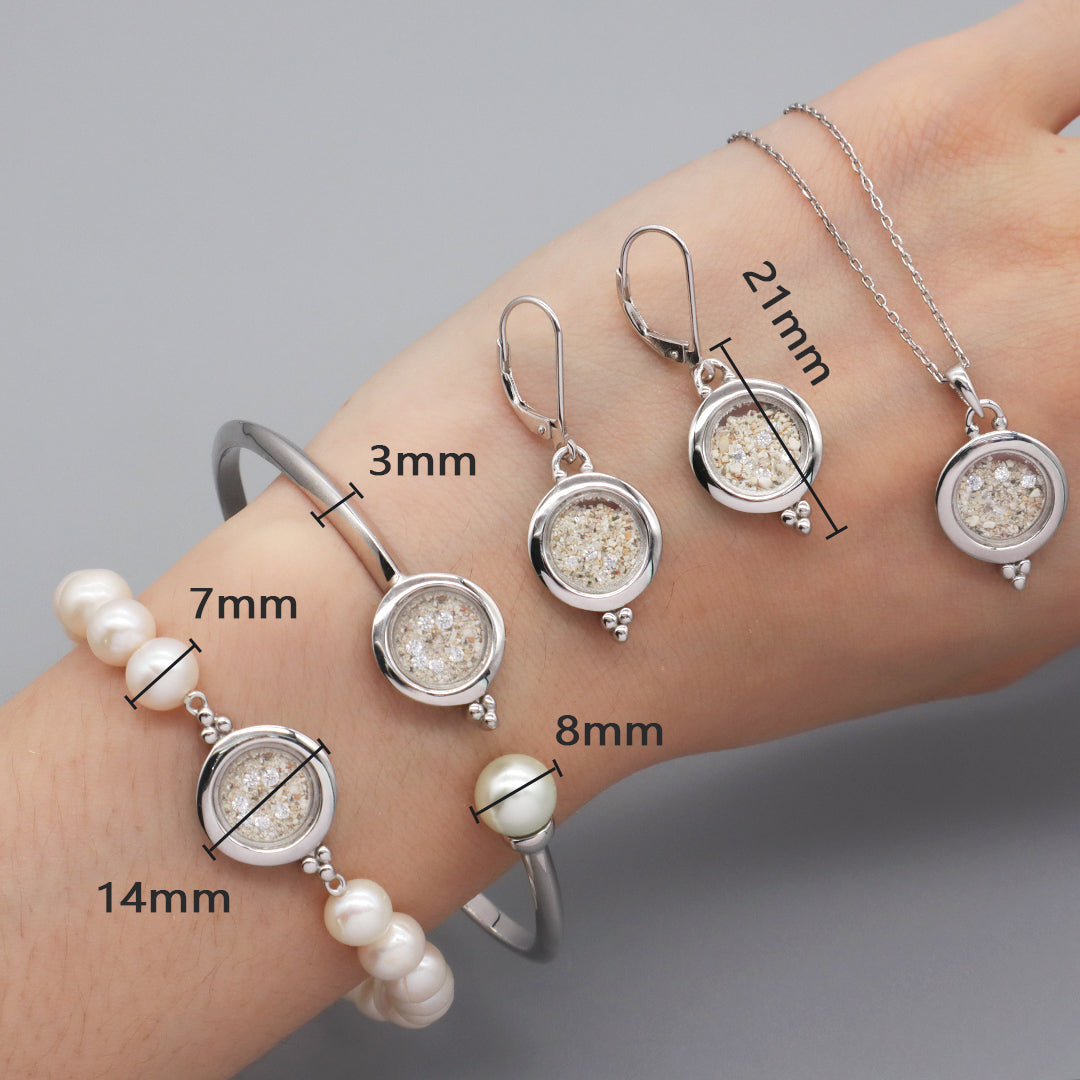 Wholesale Good Quality Fashion Manufacture China Factory Custom Women Fresh Water Pearl Bracelet Necklace Earrings CZ Round Glass Mirror Rhodium Plated 925 Sterling Silver Jewelry Set