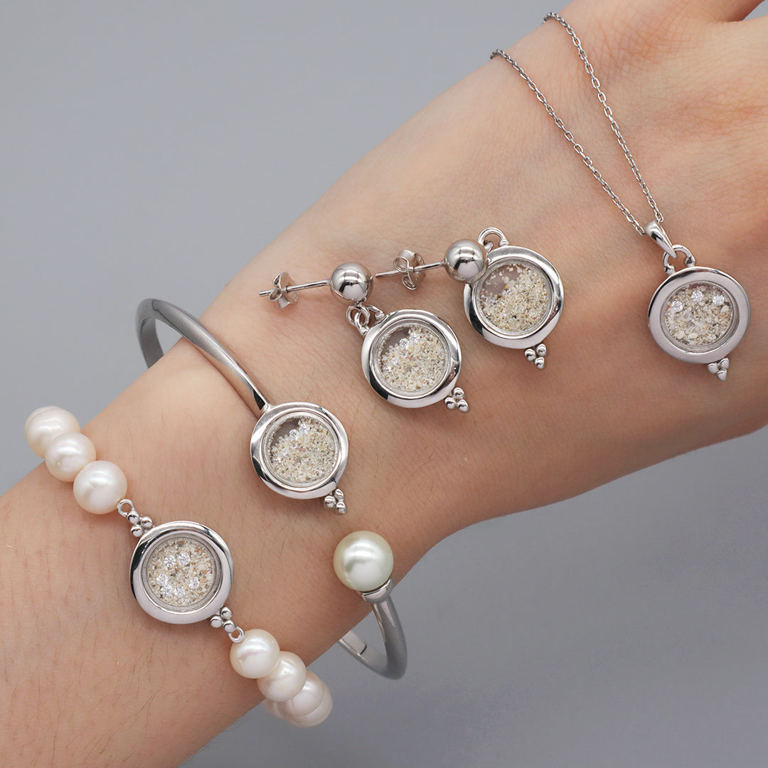Wholesale Good Quality Fashion Manufacture China Factory Custom Women Fresh Water Pearl Bracelet Necklace Earrings CZ Round Glass Mirror Rhodium Plated 925 Sterling Silver Jewelry Set