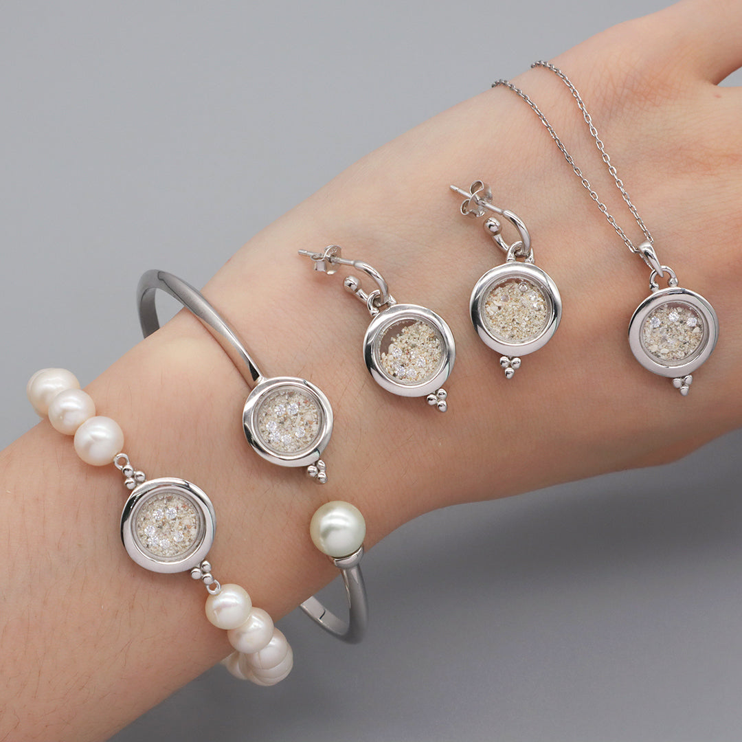 Wholesale Good Quality Fashion Manufacture China Factory Custom Women Fresh Water Pearl Bracelet Necklace Earrings CZ Round Glass Mirror Rhodium Plated 925 Sterling Silver Jewelry Set