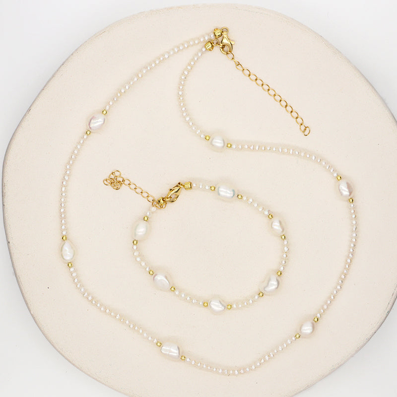 Handmade Wholesale Custom Women Shell Conch SeaStar Pendant Necklace Gold Plated Freshwater Pearl Beads Bracelet Jewelry Set